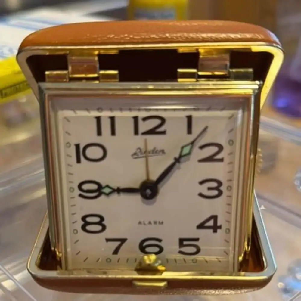 Vintage Linden Travel Alarm Clock Brown Clamshell Wind Up Japan